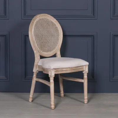 Light Wooden Stackable Dining Chair with Rattan Round Back