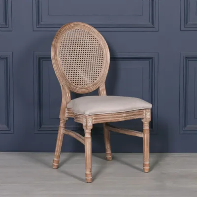 Light Washed Wood Stackable Dining Chair with Rattan Back