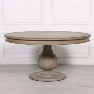 Rustic Washed Wood Large Round Pedestal Dining Table 150cm