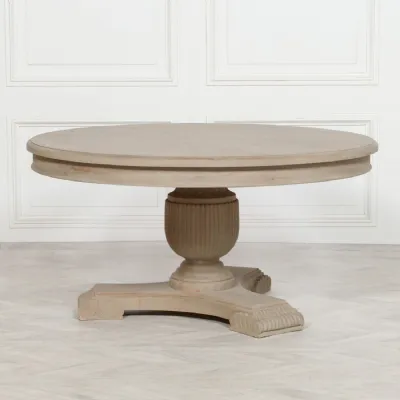 Rustic White Washed Large 150cm Round Pedestal Dining Table