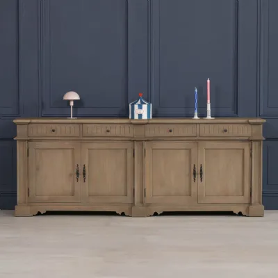 Rustic White Cedar Wood Extra Wide 4 Door Sideboard
