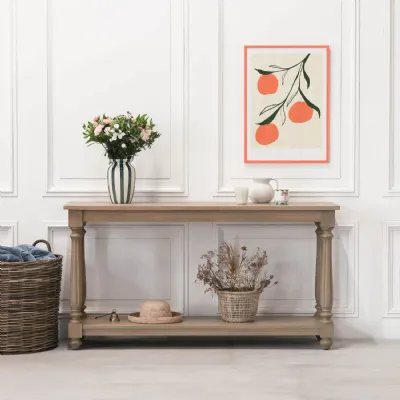 Rustic Wooden Farmhouse Style Large Console Table with Shelf