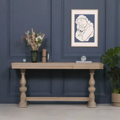 Rustic White Wood Console Table with Drawer