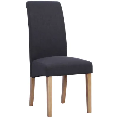 Dark Grey Fabric Rollback Dining Chair Oak Legs