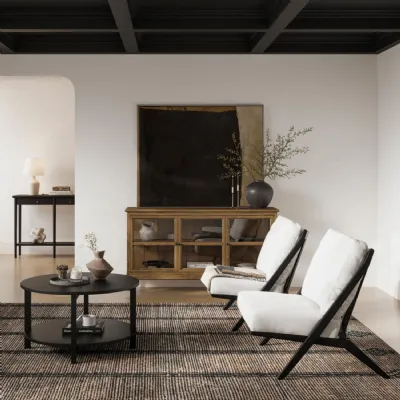 Black Round Coffee Table with Shelf and Matte Grain Finish