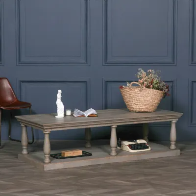 Natural Rustic Wood Coffee Table with Column Legs