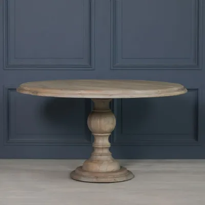 Rustic Mango Wood Round Dining Table Columned Base 147cm