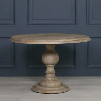 Rustic Mango Wood Small 120cm Dining Table with Carved Base