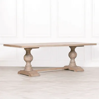 Light Rustic Mango Wood Large 240cm Dining Table Carved Legs