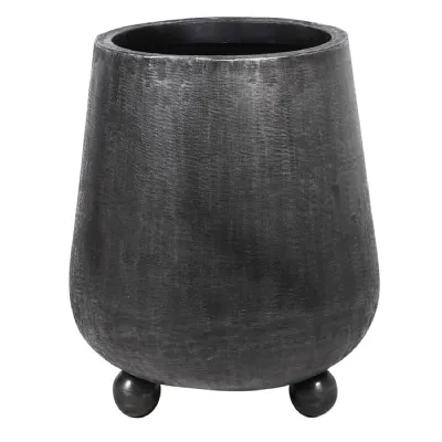 Large Black Round Footed Planter