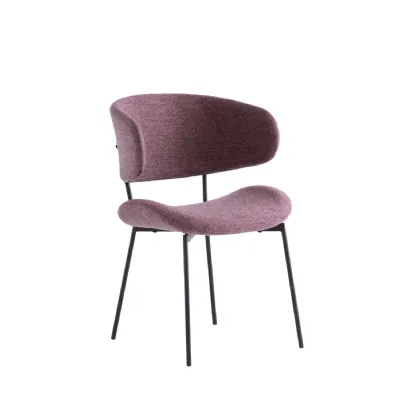 Dusty Rose Pink Textured Fabric Curved Back Dining Chair