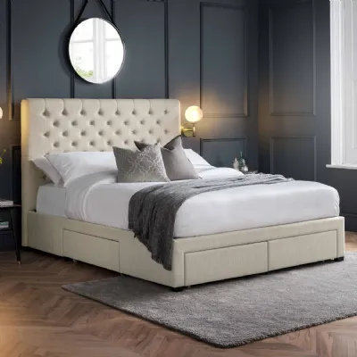 Wilton 4 Drawer 135cm Double Bed Oatmeal Beige Linen