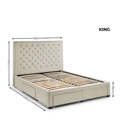 Wilton 4 Drawer 150cm King Bed Oatmeal Beige Linen
