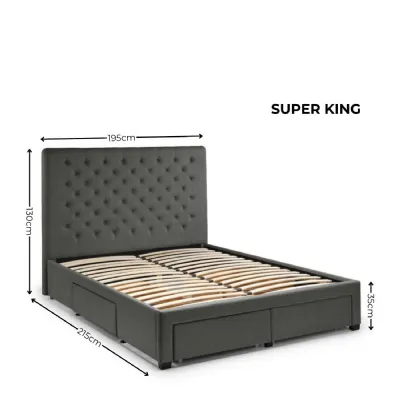 Wilton 4 Drawer 180cm Superking Bed Dark Grey Linen