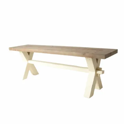 Rustic Pine 2 Tone White Painted Dining Bench Distressed Finish