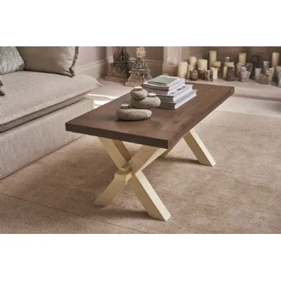 Rustic Solid Pine 2 Tone Natural White Painted Coffee Table