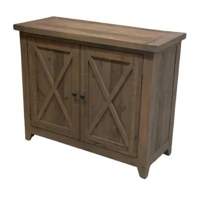 Rustic Pine Wood Small Sideboard with Cross Panel Doors