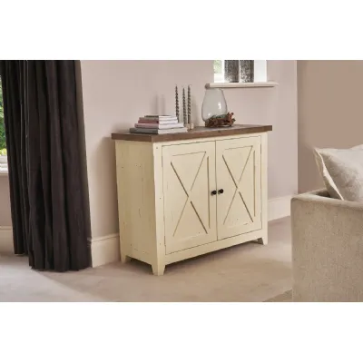 White Solid Pine 2 Door Sideboard with Distressed Matt Lacquer Finish