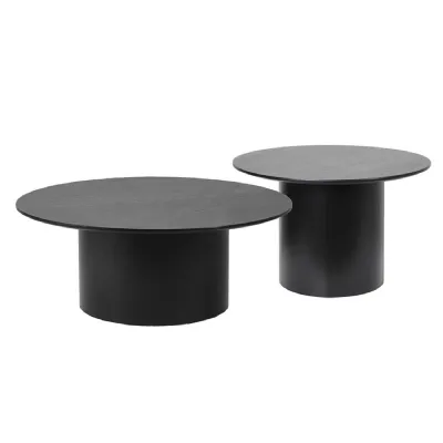 Set of 2 Black Round Coffee Tables