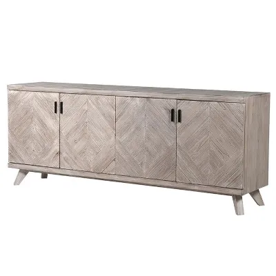 Large Limewashed Pale Fir Parquet Sideboard 4 Doors 200cm Wide
