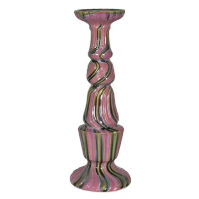 Hand Painted Large Pink and Green Candle Holder