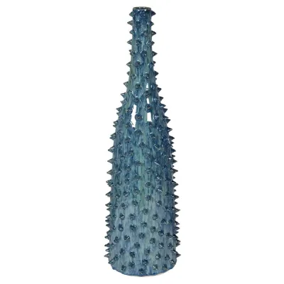 Spikey Blue Glaze Ceramic Bottle Vase