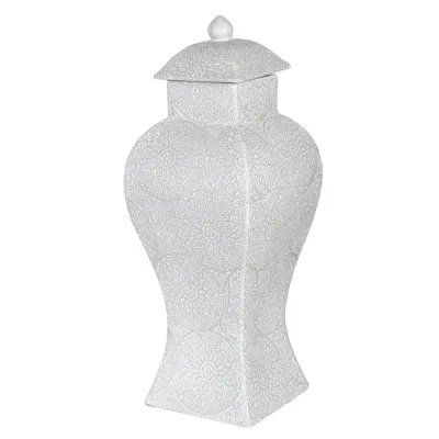 Large White Lidded Temple Jar