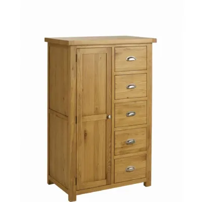 Solid Oak 1 Door 5 Drawer Wardrobe