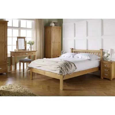 Brown Oak 135cm Double Bed with Slatted Headboard