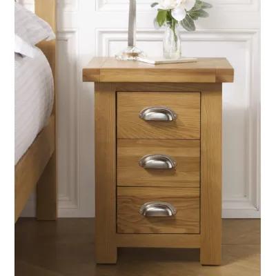 Solid Oak Small 3 Drawer Bedside with Metal Cup Handles