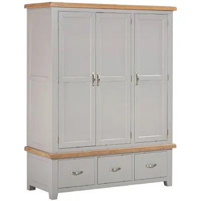 Triple Wardrobe With 3 Drawers (MOON GREY)