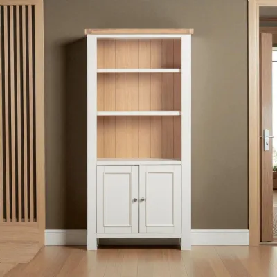 Modern White Painted Large Bookcase with Solid Oak Top