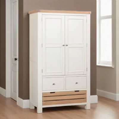 Modern White and Light Oak Large Larder Unit with Shelves and Drawers