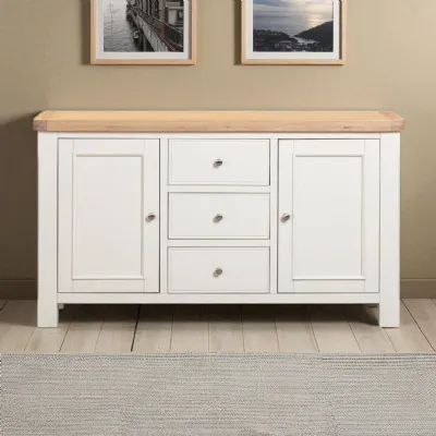 Modern White Painted Large 3 Drawer Sideboard with Natural Oak Top