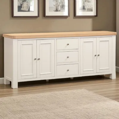 Modern White Painted and Solid Oak 4 Door Sideboard with 3 Drawers