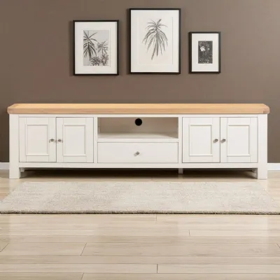 Modern White Painted Oak Extra Large TV Unit with Solid Oak Top