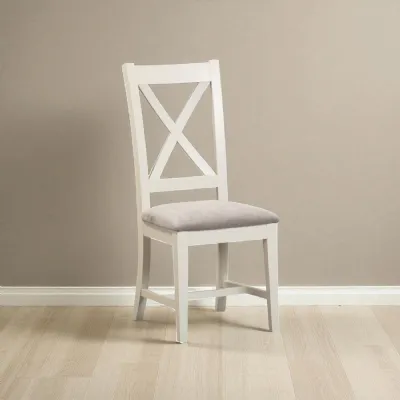Traditional White Painted Oak Dining Chair with Fabric Seat