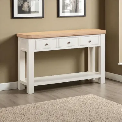 Modern White Painted Oak Top Console Table with 3 Drawers