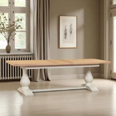 Classic White Painted and Solid Oak 2.2m to 2.6m Extending Dining Table