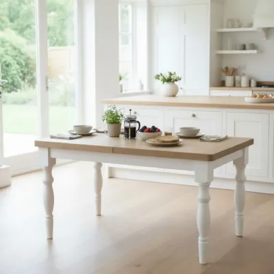 Modern White Painted 130 to 180 cm Extending Dining Table with Oak Top