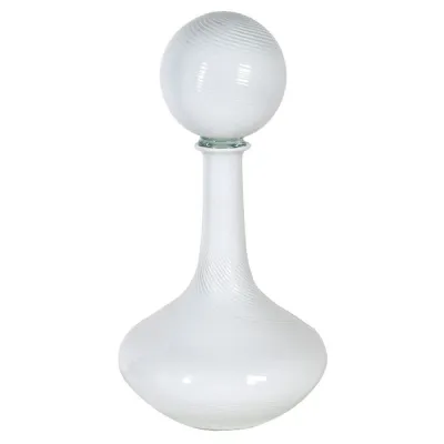 Small White Glass Bottle with Ball Topper