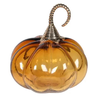 Small Amber Pumpkin with Gold Stem Ornament