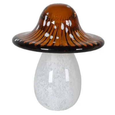 Small Amber and White Glass Mushroom