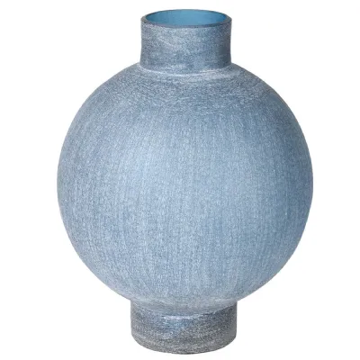 Sandblasted Blue Glass Vase
