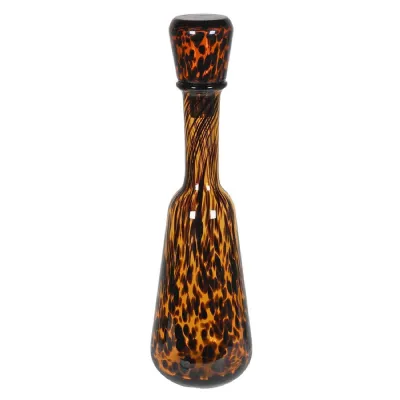 Tall Brown Tortoise Shell Effect Glass Bottle with Stopper