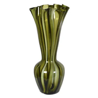 Green Striped Wave Glass Vase