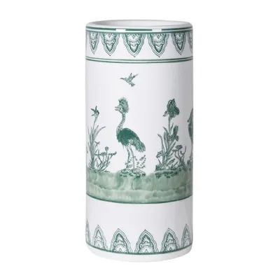 White and Sage Peacock Umbrella Stand