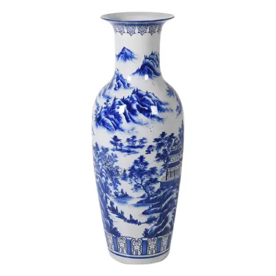 Blue and White Oriental Floor Vase