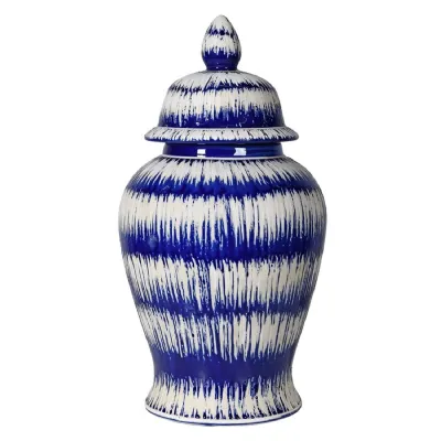 Blue and White Ikat Lidded Ginger Jar