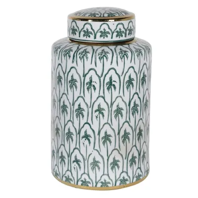 Small Green Palm Trees Lidded Jar